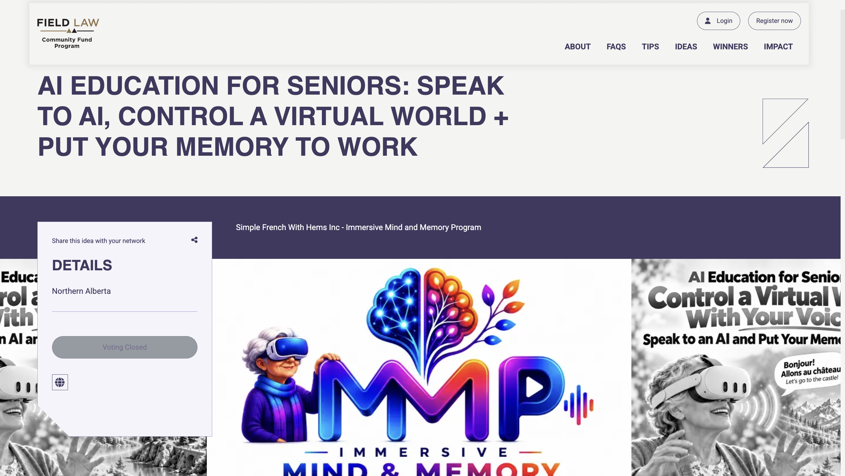 Field Law Community Fund public listing for the Immersive Mind & Memory Program (IMMP)